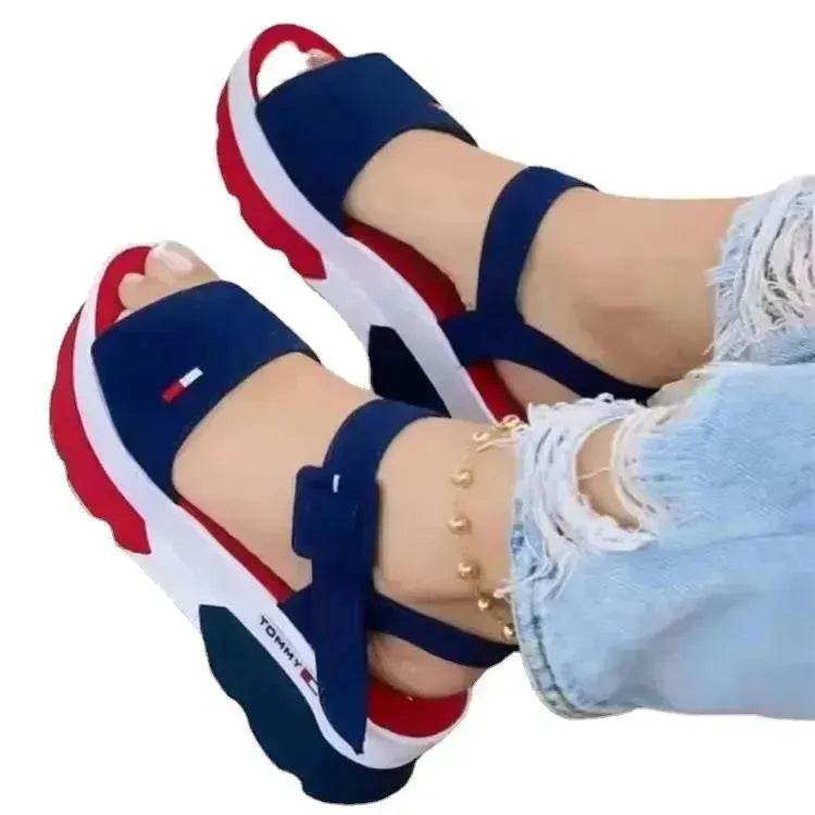 Women's Outer Wear Thick Bottom One Word Button Fish Mouth Beach Sandals - EX-STOCK Canada