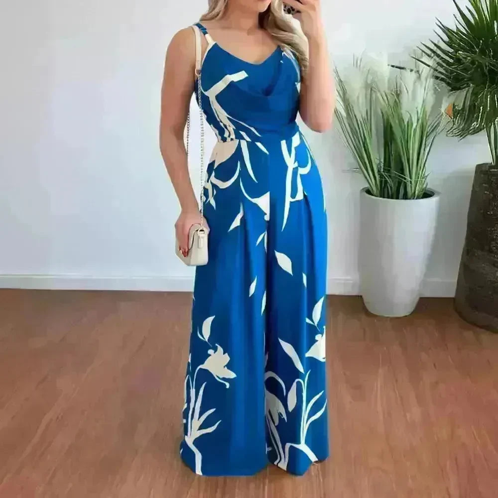 Women's Printed Suspender Waist Wide-leg Jumpsuit - EX-STOCK CANADA