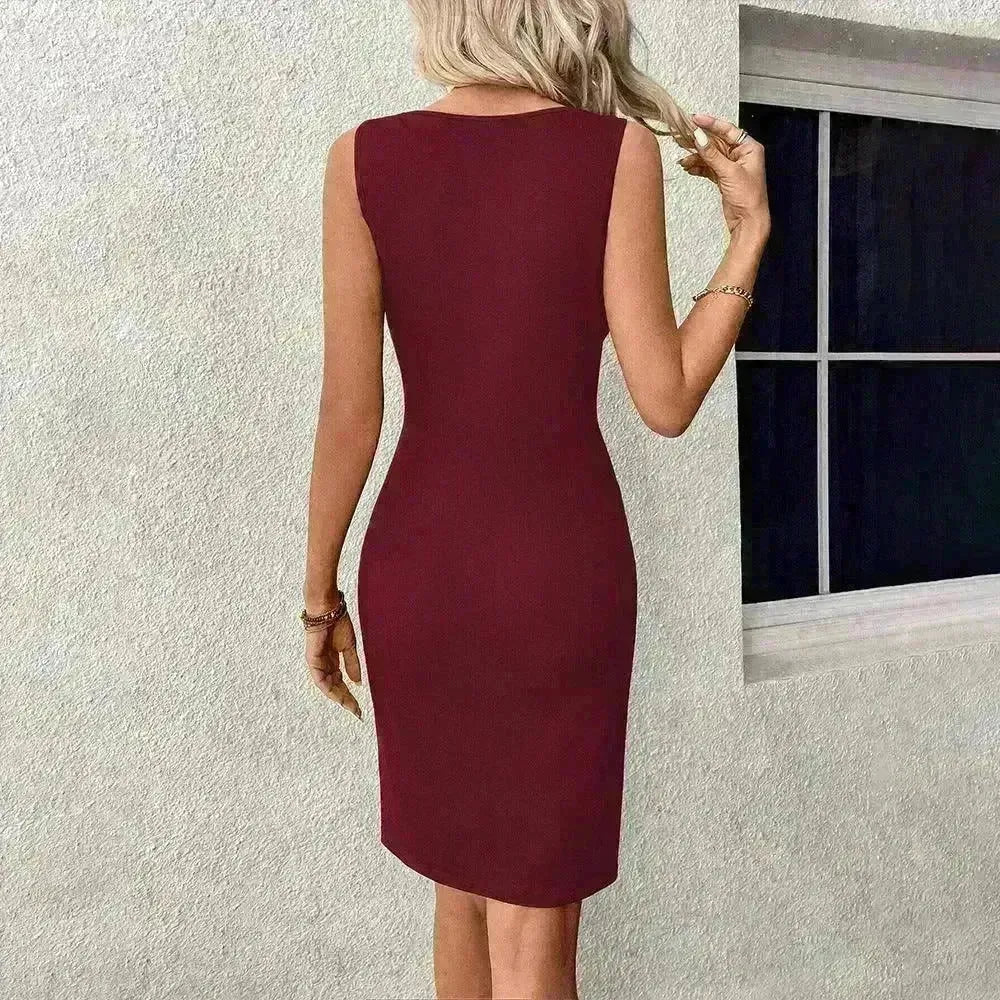 Women's Round Neck Slim-fit Hollow-out Design Sleeveless Sheath Summer Midi Dress for Evening Party Cocktail Party - EX-STOCK CANADA