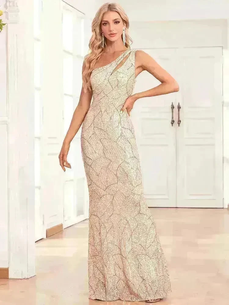 Women's Sequin Fully Lined Back Zip Evening Gown - EX-STOCK CANADA