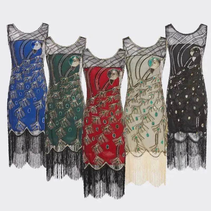 Women's Sequined Mesh Sleeveless Peacock Dress - EX-STOCK Canada