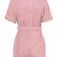 Women's Short-sleeved Shorts Jumpsuit Lace-up Turn-down Collar Solid Color Clothing Summer - EX-STOCK CANADA
