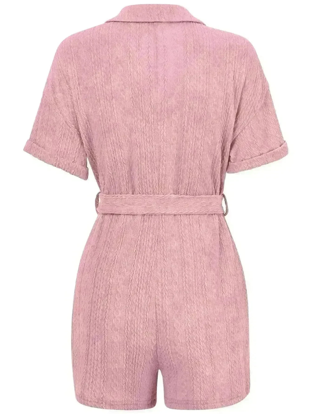 Women's Short-sleeved Shorts Jumpsuit Lace-up Turn-down Collar Solid Color Clothing Summer - EX-STOCK CANADA