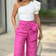 Women's Shoulder Puff Sleeve Top Wide Leg Pants Two-piece Set - EX-STOCK CANADA