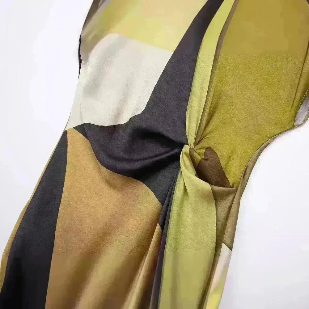 Women's Silk Satin Texture Printing Midi Dress - EX-STOCK CANADA