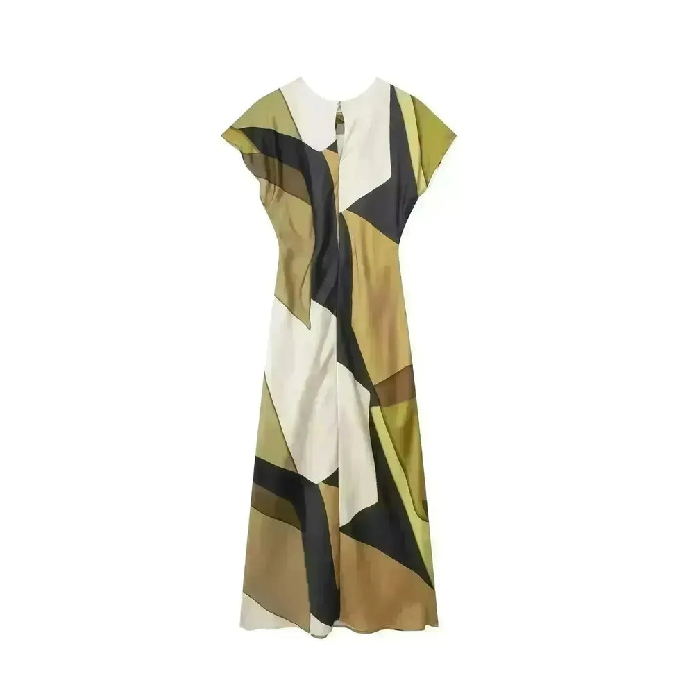 Women's Silk Satin Texture Printing Midi Dress - EX-STOCK CANADA