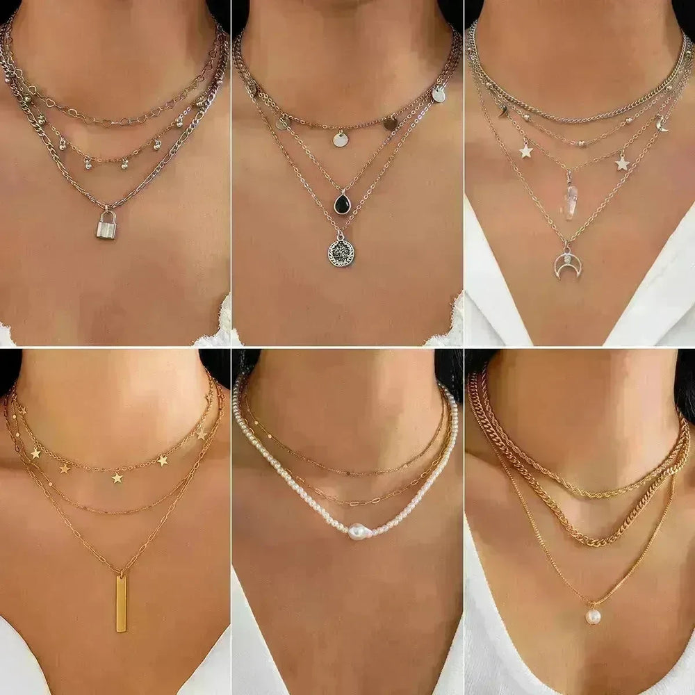 Women's Simple Slim Chain Multi-layer Imitation Pearl Necklace - EX-STOCK CANADA