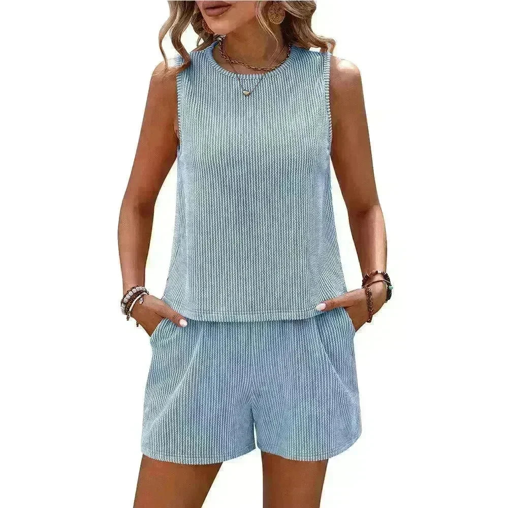 Women's Sleeveless Tank Top Shorts Striped Two-piece Suit - EX-STOCK CANADA
