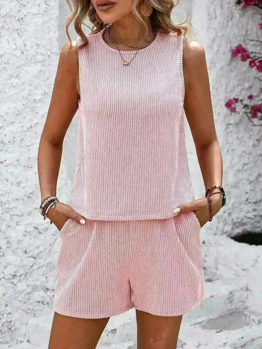 Women's Sleeveless Tank Top Shorts Striped Two-piece Suit - EX-STOCK CANADA