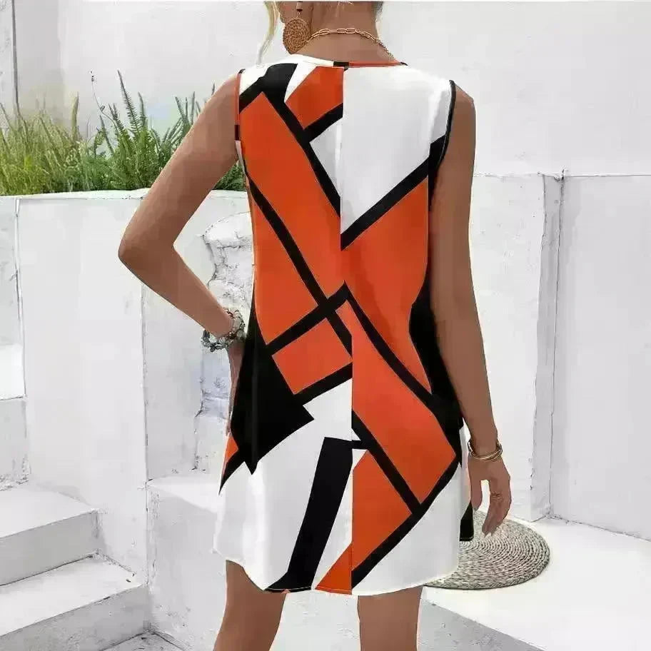 Women's Sleeveless V-neck Printed Loose Mini Dress - EX-STOCK CANADA