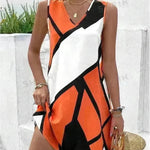 Women's Sleeveless V-neck Printed Loose Mini Dress - EX-STOCK CANADA