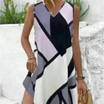 Women's Sleeveless V-neck Printed Loose Mini Dress - EX-STOCK CANADA