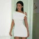 Women's Slim Hip Dress Summer Fashion One-shoulder Short Sleeve Solid Color Mini Dress - EX-STOCK CANADA
