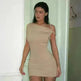 Women's Slim Hip Dress Summer Fashion One-shoulder Short Sleeve Solid Color Mini Dress - EX-STOCK CANADA