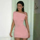 Women's Slim Hip Dress Summer Fashion One-shoulder Short Sleeve Solid Color Mini Dress - EX-STOCK CANADA