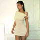 Women's Slim Hip Dress Summer Fashion One-shoulder Short Sleeve Solid Color Mini Dress - EX-STOCK CANADA