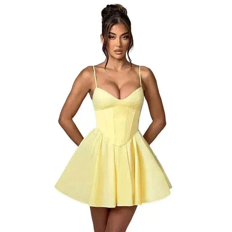 Women's Sling A- Line Sleeveless Charming Mini Dress Clinched Waist Slim-fit flared dress - EX-STOCK Canada