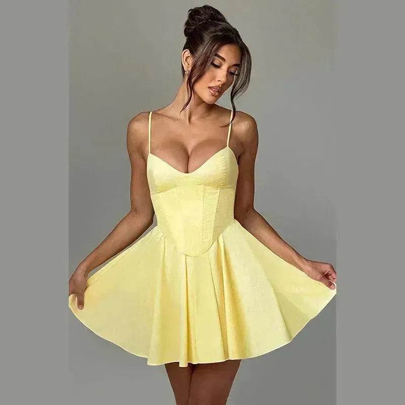 Women's Sling A- Line Sleeveless Charming Mini Dress Clinched Waist Slim-fit flared dress - EX-STOCK Canada