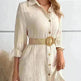 Women's Solid Color Cotton Ruffled Sleeve And Linen Breasted Loose Shirt Dress - EX-STOCK CANADA
