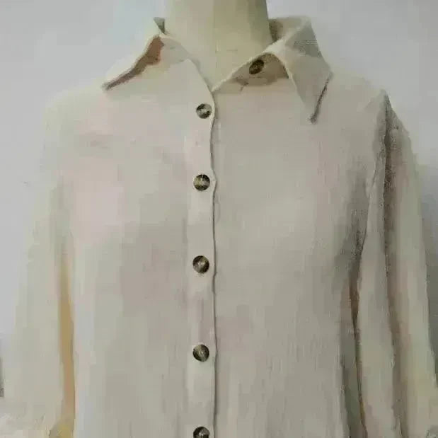 Women's Solid Color Cotton Ruffled Sleeve And Linen Breasted Loose Shirt Dress - EX-STOCK CANADA