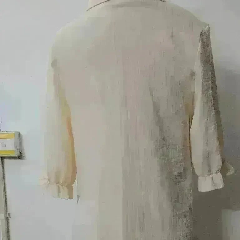 Women's Solid Color Cotton Ruffled Sleeve And Linen Breasted Loose Shirt Dress - EX-STOCK CANADA