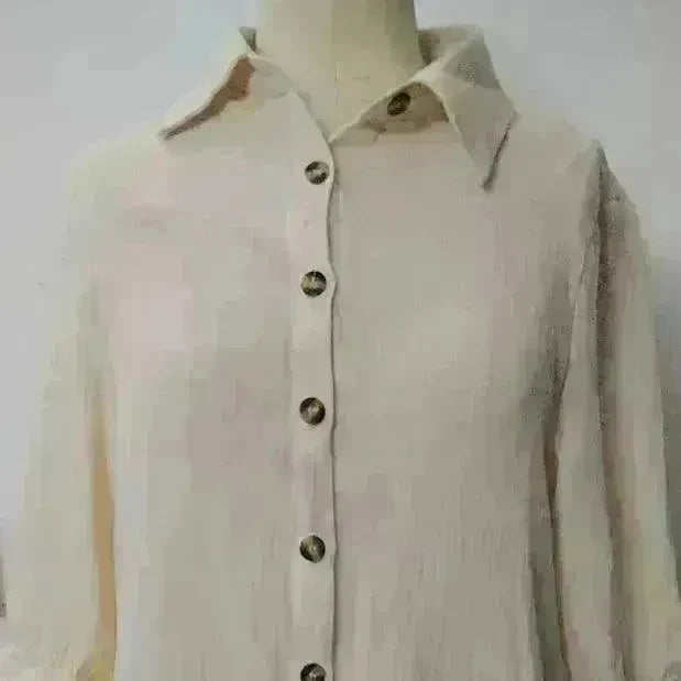Women's Solid Color Cotton Ruffled Sleeve And Linen Breasted Loose Shirt Dress - EX-STOCK CANADA