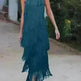 Women's Solid Color Diagonal Collar Multi-layer Tassel Stitching Design Dress - EX-STOCK CANADA