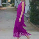 Women's Solid Color Diagonal Collar Multi-layer Tassel Stitching Design Dress - EX-STOCK CANADA