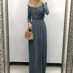Women's Solid Color Middle Eastern Arab Long Dress - EX-STOCK CANADA