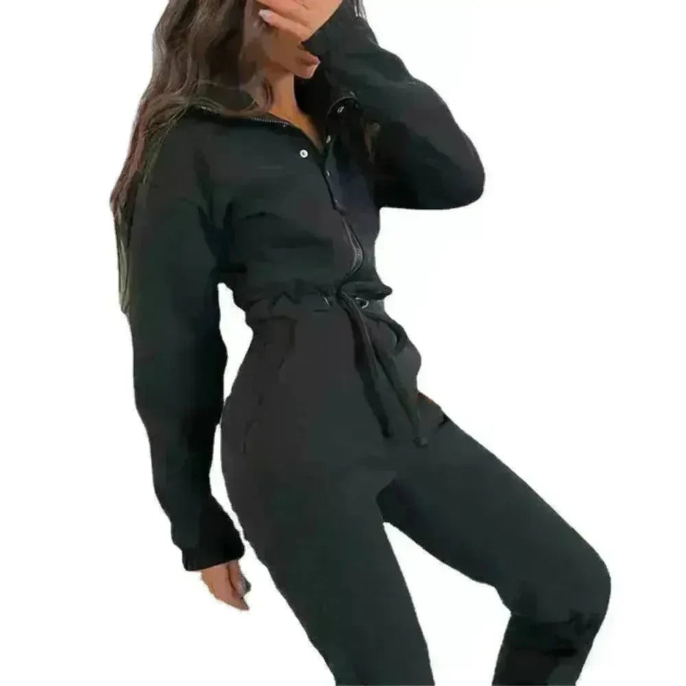 Women's Stand up Collar Cinched European And American Leisure Jumpsuit - EX-STOCK CANADA