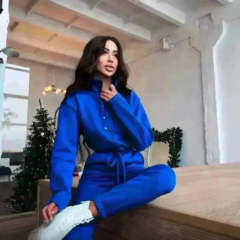 Women's Stand up Collar Cinched European And American Leisure Jumpsuit - EX-STOCK CANADA