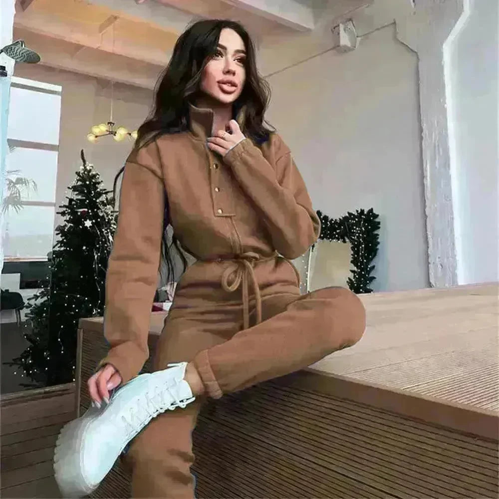 Women's Stand up Collar Cinched European And American Leisure Jumpsuit - EX-STOCK CANADA