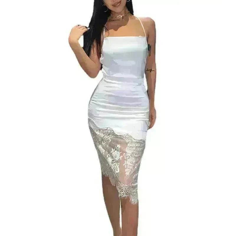 Women's Stitching Lace Tie Back Dress - EX-STOCK CANADA