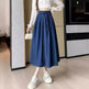 Women's Temperament High Waist Denim Pleated Mid-length Skirt - EX-STOCK Canada