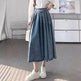 Women's Temperament High Waist Denim Pleated Mid-length Skirt - EX-STOCK Canada