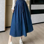 Women's Temperament High Waist Denim Pleated Mid-length Skirt - EX-STOCK Canada
