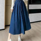 Women's Temperament High Waist Denim Pleated Mid-length Skirt - EX-STOCK Canada
