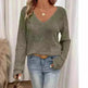 Women's V-neck Solid Color Fashion Knitted Blouse - EX-STOCK CANADA