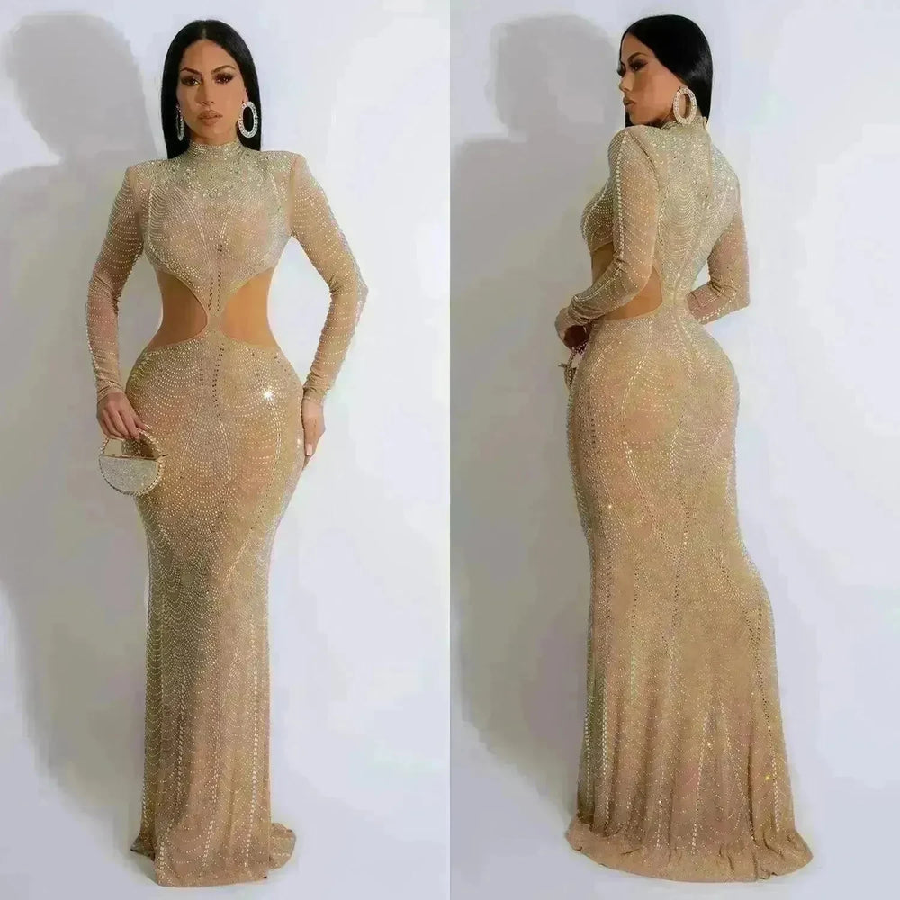 Women's Wear Pure Color Mesh Hot Drilling Dress - EX-STOCK CANADA