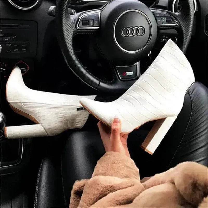 Women Shoes High Heels Leather White Ankle Boots - EX-STOCK Canada