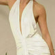 Women Summer Backless Sleeveless Hanging Neck Pleated White Dress - EX-STOCK CANADA