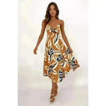 Women Sweet Tie-neck Split Sleeveless Floral Midi Dress - EX-STOCK CANADA