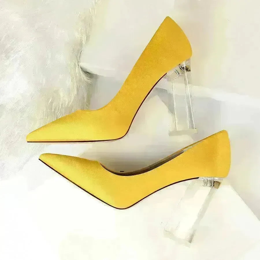 Womens Pumps Shoes Stiletto Satin Transparent Block High Heels - EX-STOCK CANADA