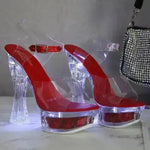 Womens Shiny Sandals Party Shoes Transparent Flowers High Heels - EX-STOCK CANADA