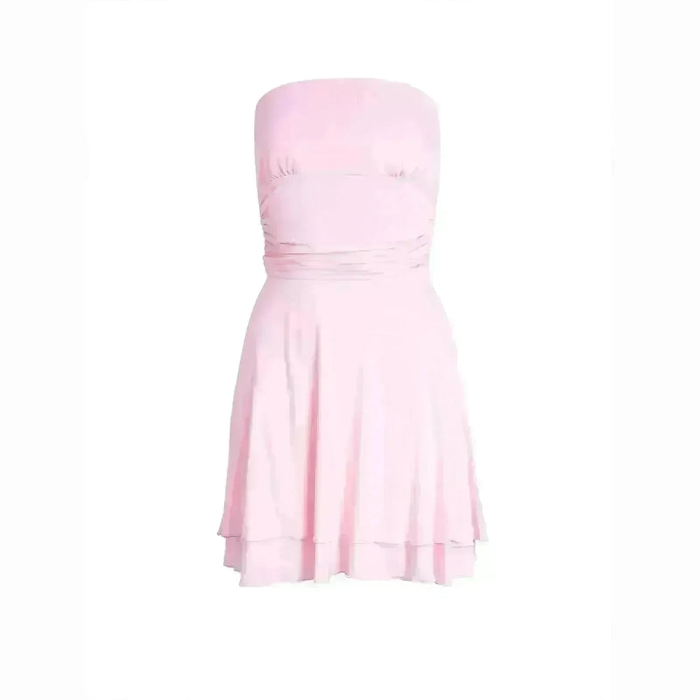 Y2K Tube-top Short Dress Summer Sexy Pleated Tight Dresses For Womens Clothing - EX-STOCK CANADA
