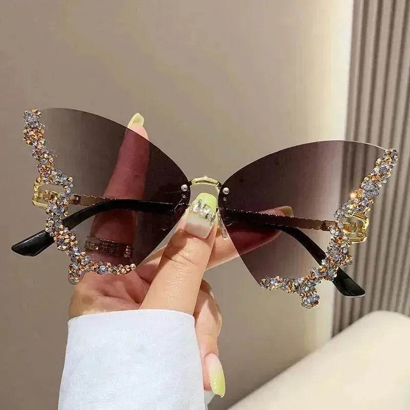 Y2K Vintage Rimless Luxury Diamond Butterfly Sunglasses for Classy Chic Ladies Women - EX-STOCK Canada