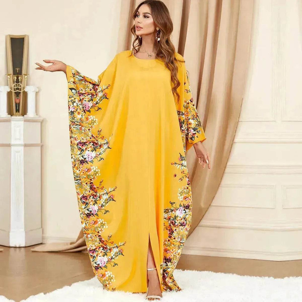 Yellow Bat Sleeve Plus Size Buba Abaya Middle East Women Dress - EX-STOCK Canada