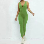 Yoga Jumpsuit V-shaped Back Design Sleeveless Fitness Running Sportswear Stretch Tights Pants For Womens Clothing - EX-STOCK CANADA