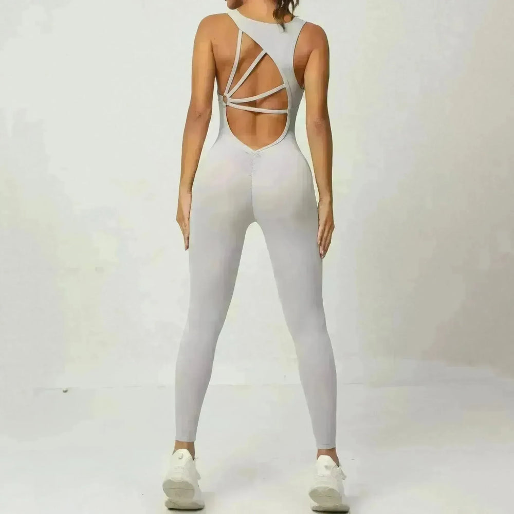 Yoga Jumpsuit V-shaped Back Design Sleeveless Fitness Running Sportswear Stretch Tights Pants For Womens Clothing - EX-STOCK CANADA