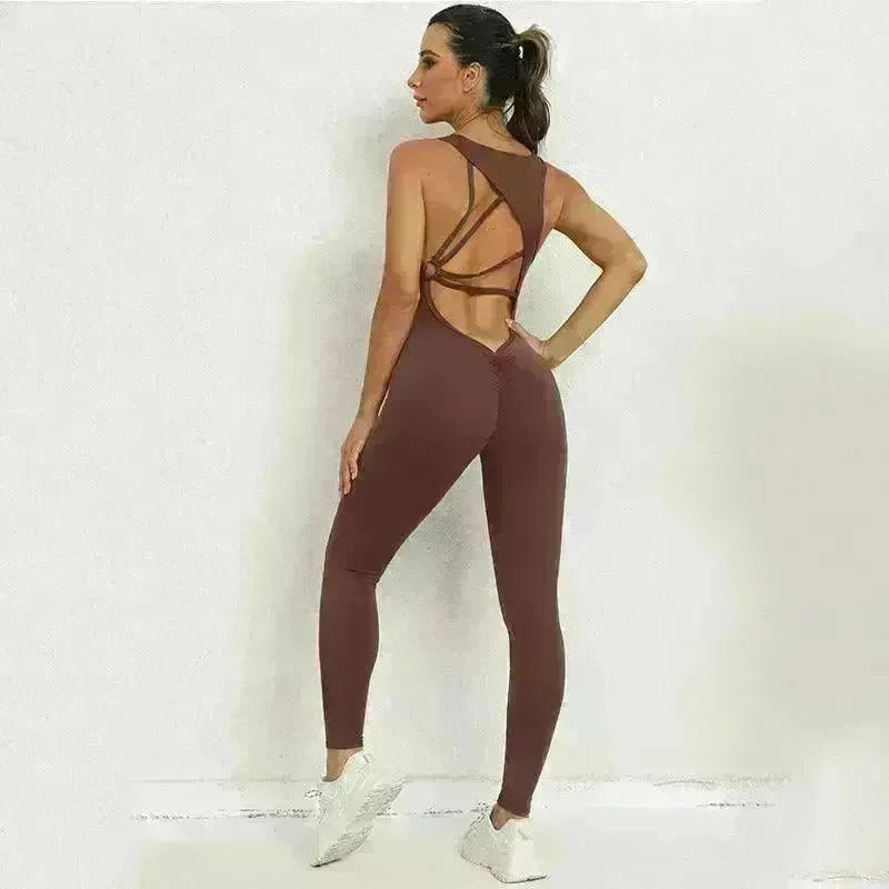 Yoga Jumpsuit V-shaped Back Design Sleeveless Fitness Running Sportswear Stretch Tights Pants For Womens Clothing - EX-STOCK CANADA